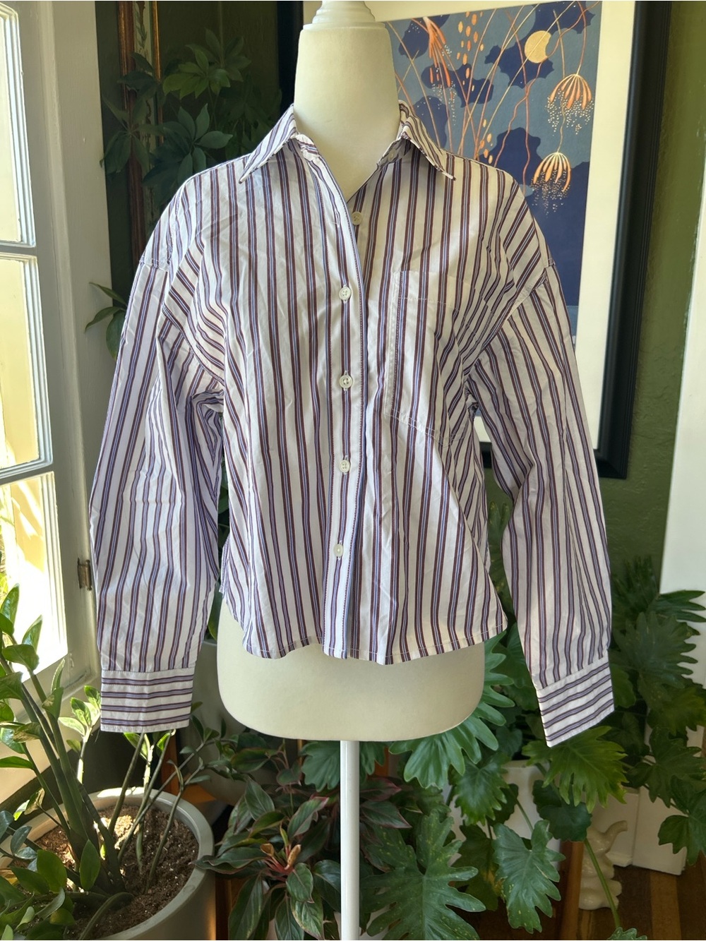 NWT J Crew Etienne Cropped Button Up Shirt in Striped Cotton Poplin - Picture 6 of 7
